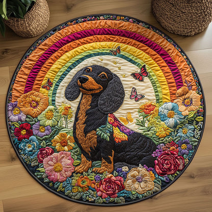 Rainbow Dachshund WN2208098CL Quilted Round Mat
