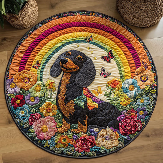 Rainbow Dachshund WN2208098CL Quilted Round Mat