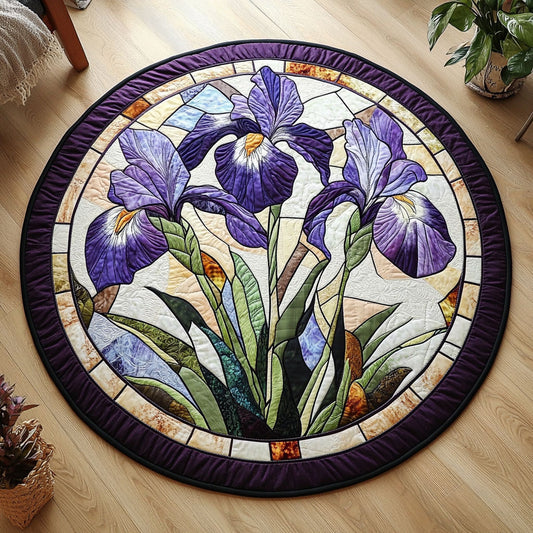 Stained Iris Beauty CW0108022CL Quilted Round Mat