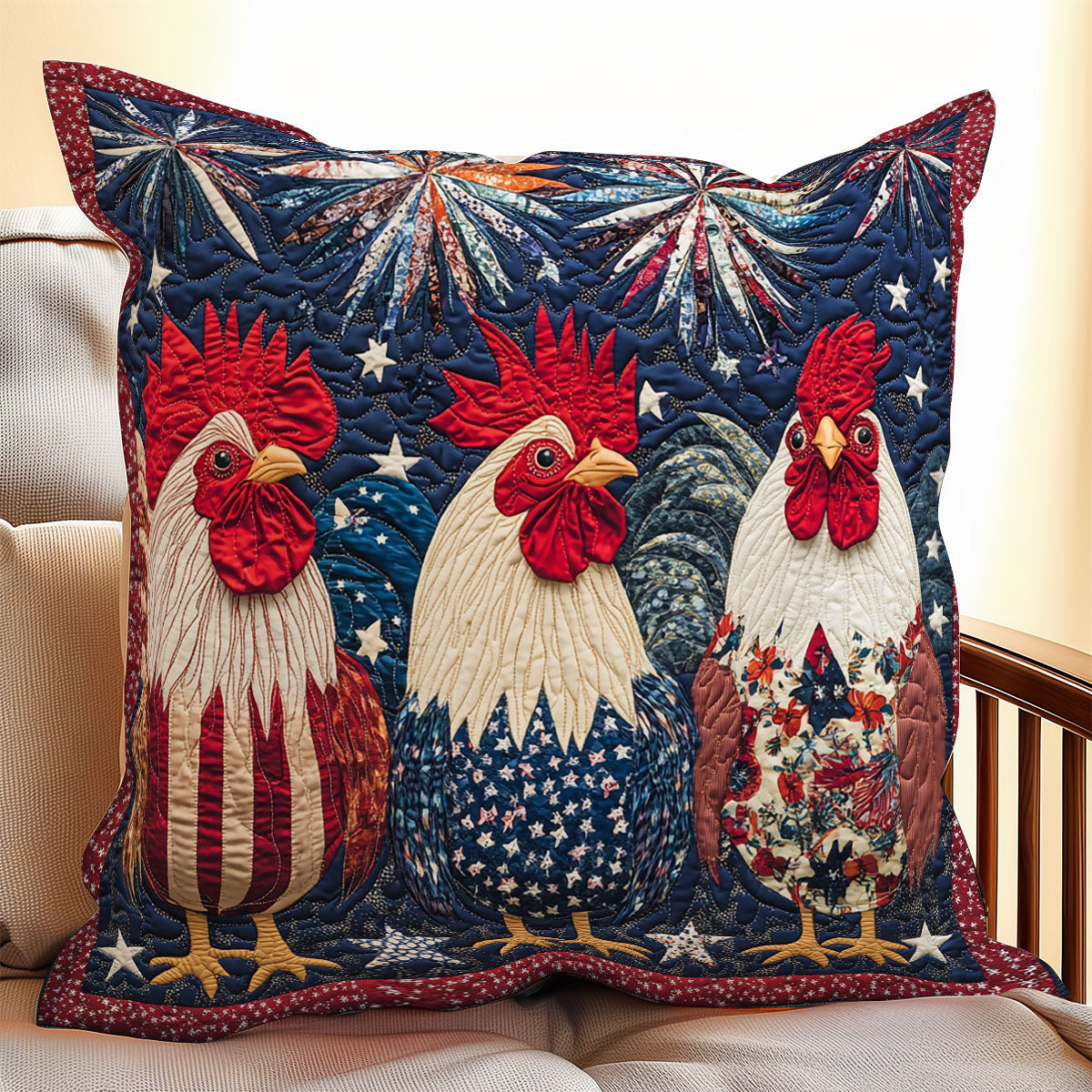 Patriotic Rooster WX1306085CL Quilt Pillow Case