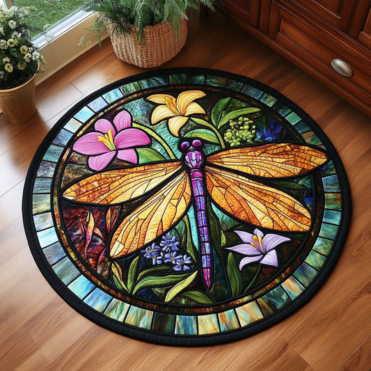 Floral Dragonfly WX2805014CL Quilted Round Mat