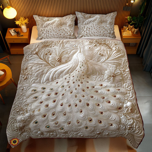 Queen White Peacock WY2512055CL Duvet Cover Set
