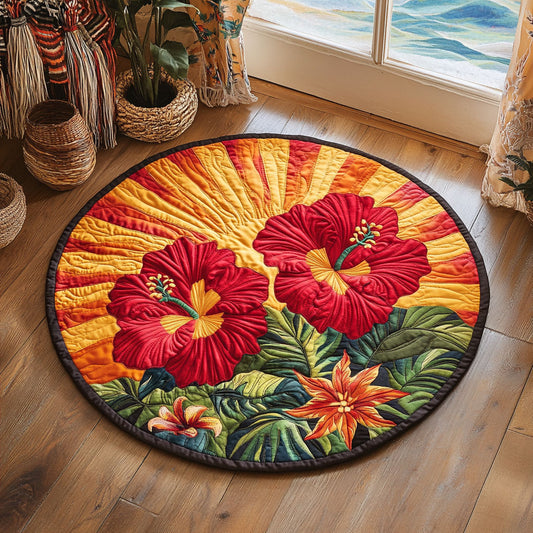 Radiant Red Hibiscus WY1706064CL Quilted Round Mat