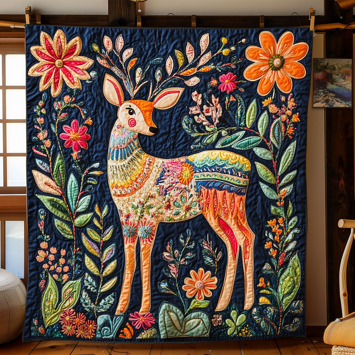 Floral Deer WJ1801012CL Quilt