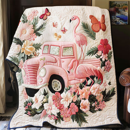 Pink Truck And Flamingo WY3012027CL Quilt