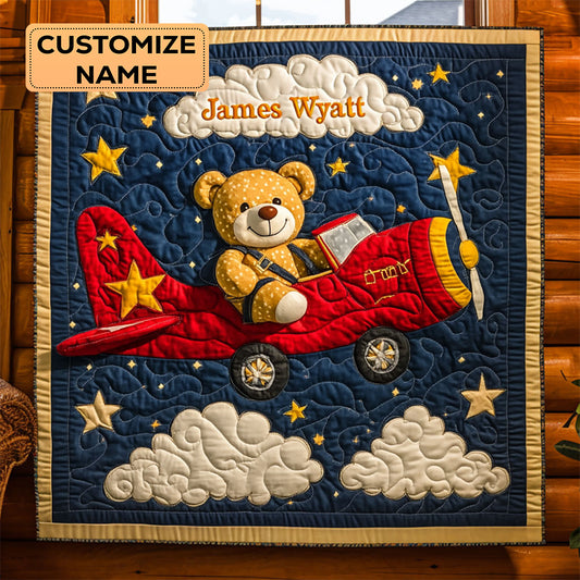 Bearplane Dreams WJ2307002CL Personalized Baby Quilt