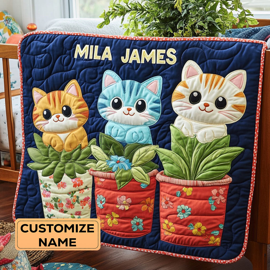 The Whiskered Trio WJ3107010CL Personalized Baby Quilt
