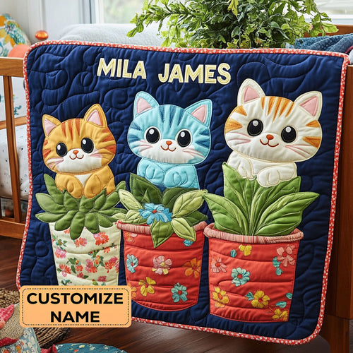 The Whiskered Trio WJ3107010CL Personalized Baby Quilt