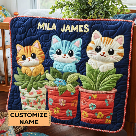 The Whiskered Trio WJ3107010CL Personalized Baby Quilt