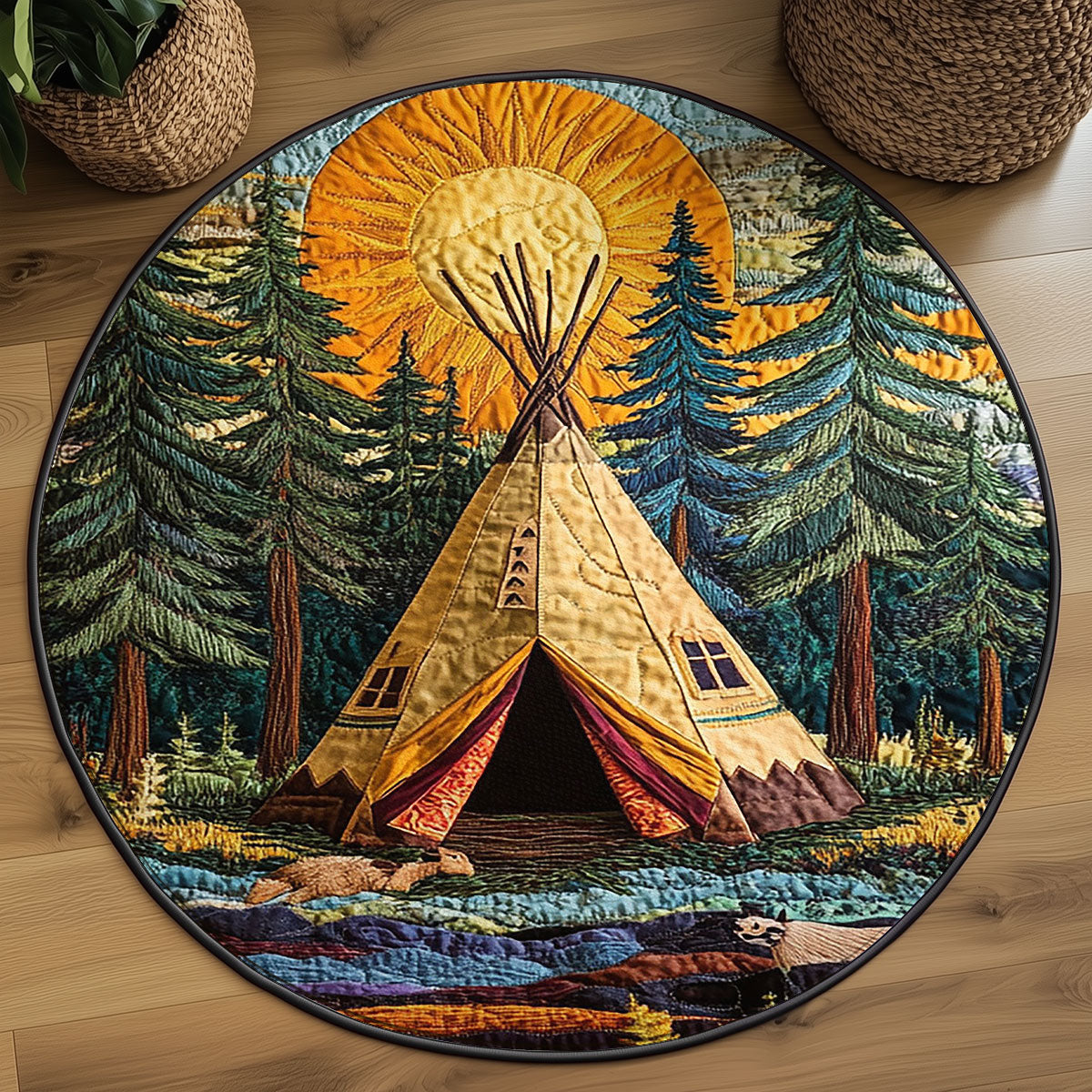 Tepee In The Forest WJ0104027CL Quilted Round Mat