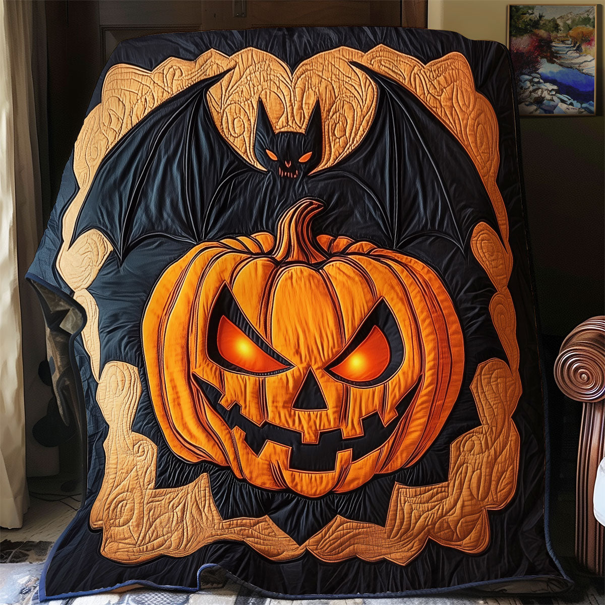 Gothic Pumpkin Bat WY1407074CL Quilt