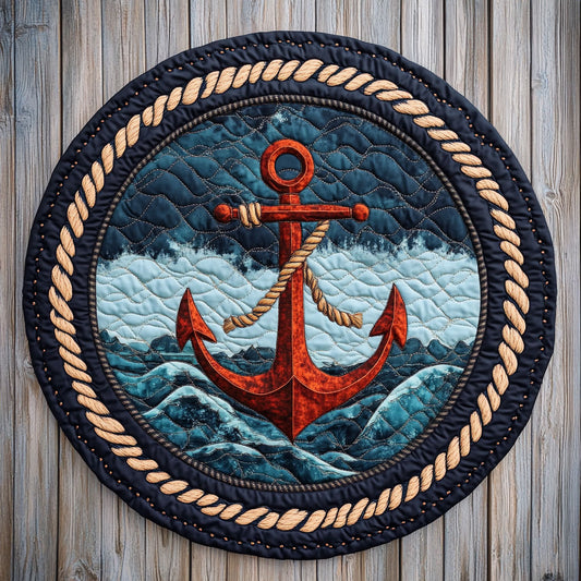 Crimson Anchor Crest CP0907032CL Quilted Round Mat