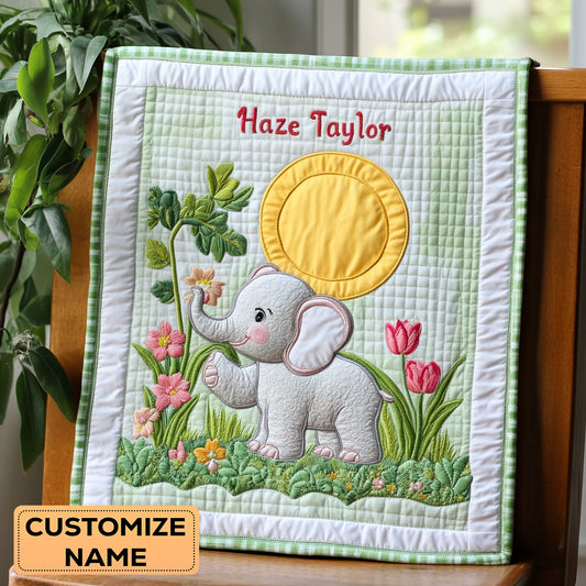 Elephant Joy WN1807047CL Personalized Baby Quilt