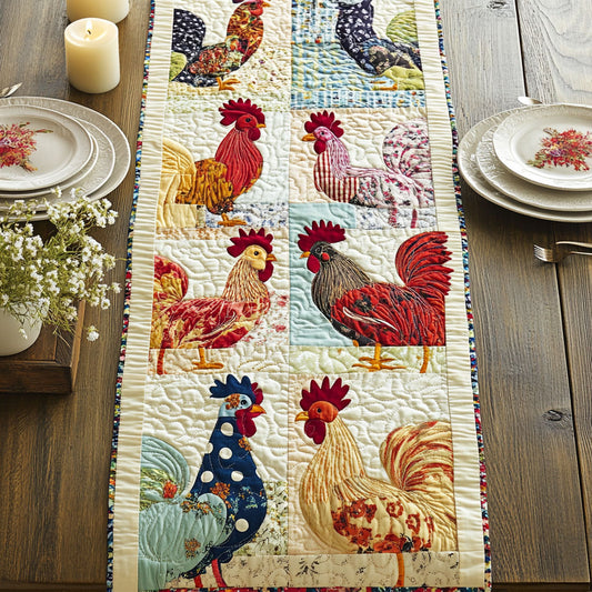 Patchwork Chicken CW2205391CL Quilted Table Runner
