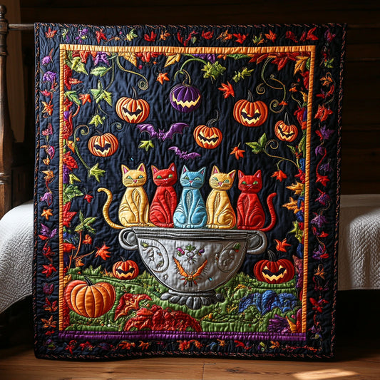 Midnight Halloween Cats WY2008007CL Quilt