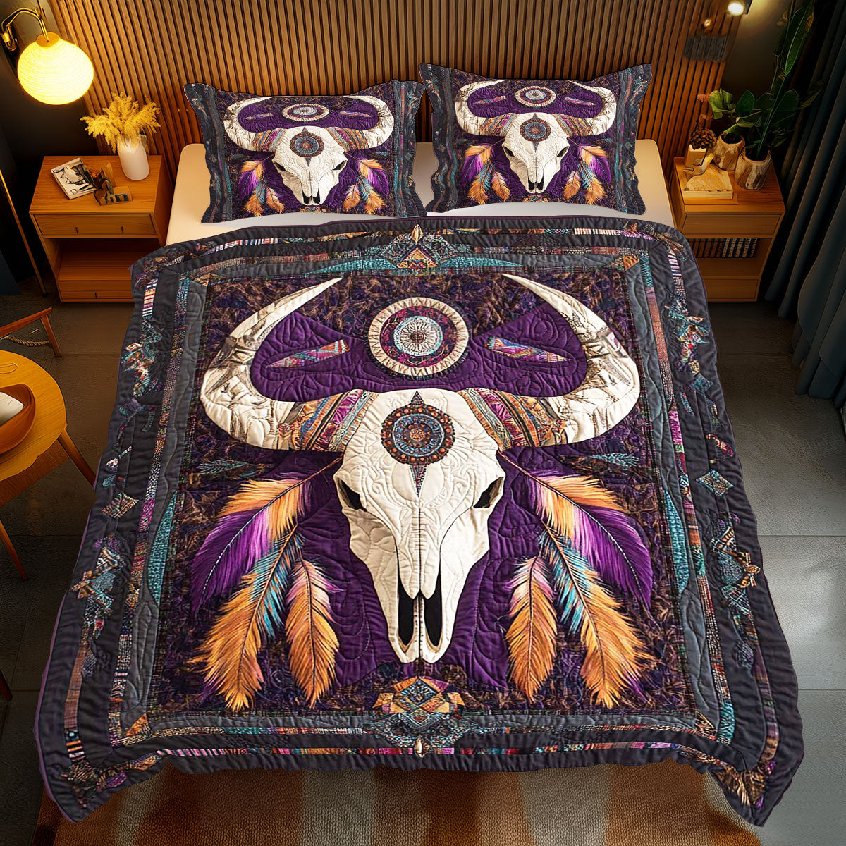 Purple Feather Cow Skull WP1112039CL Duvet Cover Set