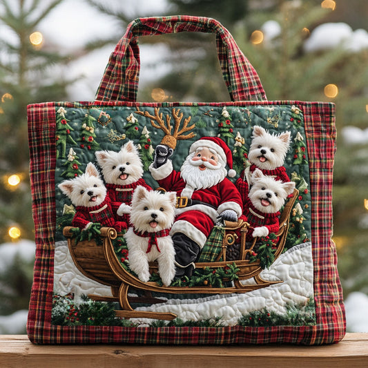 Terrier Red Plaid Christmas WN1211118CL Quilted Tote Bag