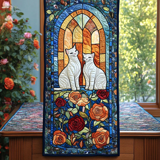 White Cat By Window WY2605039CL Quilted Table Runner
