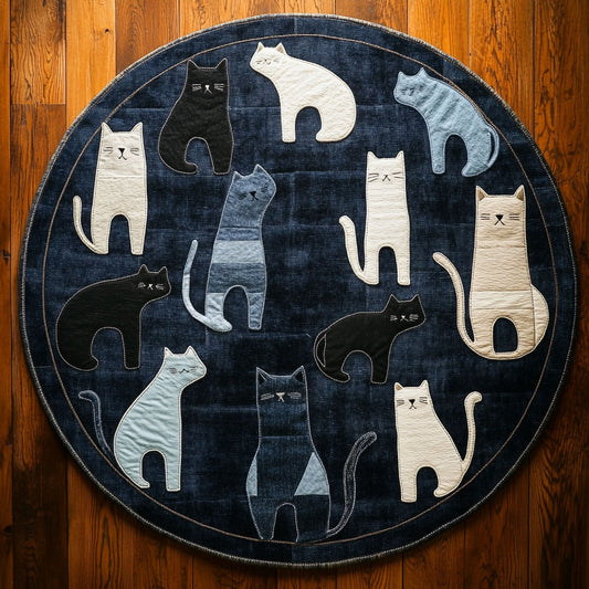 Cat Block WN0407021CL Quilted Round Mat