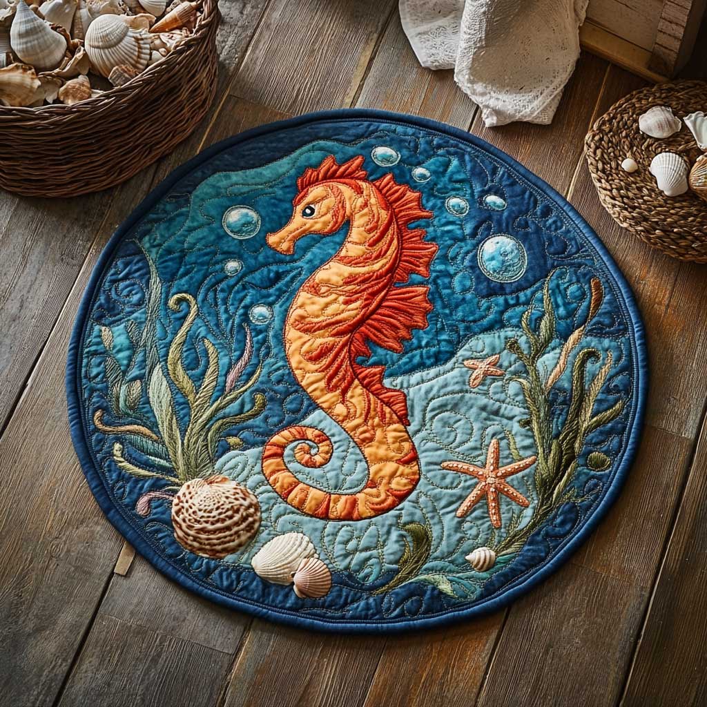 Seahorse Dreams WN2503123CL Quilted Round Mat