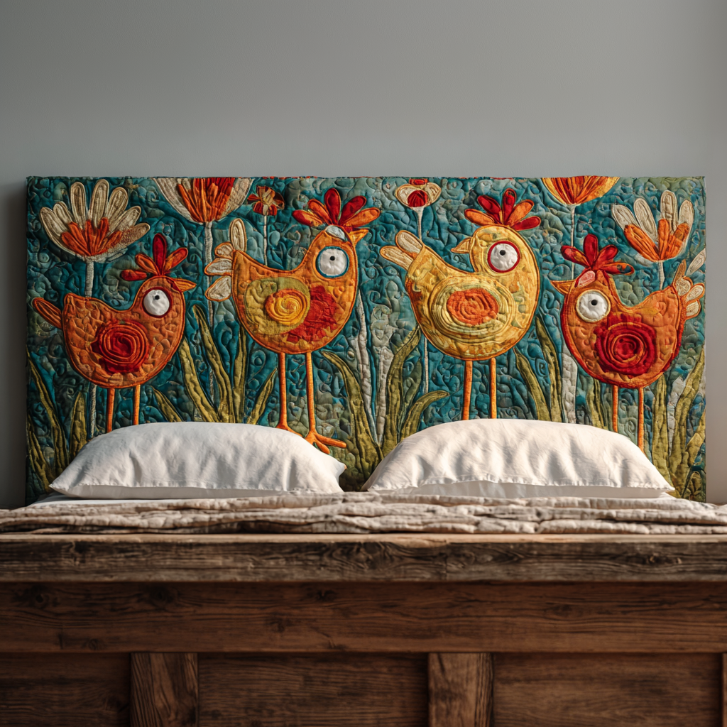 Abstract Chickens XR2212008CL Quilted Headboard Slipcover