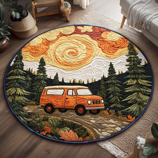 Retro Forest Ride WJ0504046CL Quilted Round Mat