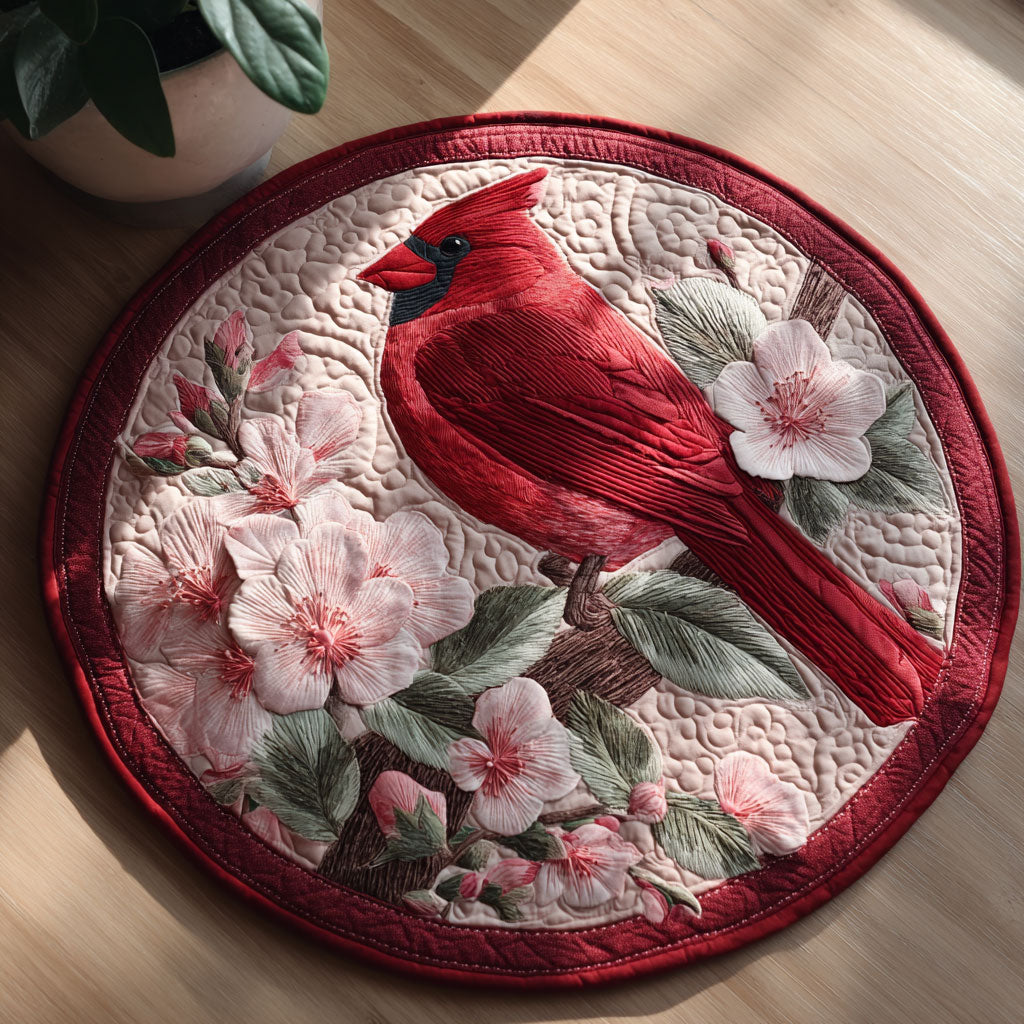 Floral Cardinal CW0507016CL Quilted Round Mat