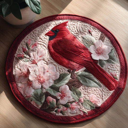 Floral Cardinal CW0507016CL Quilted Round Mat