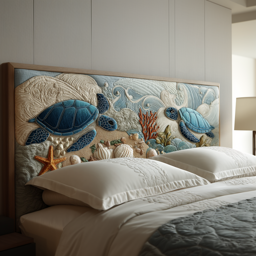 Blue Coastal Sea Turtle XR1712009CL Quilted Headboard Slipcover