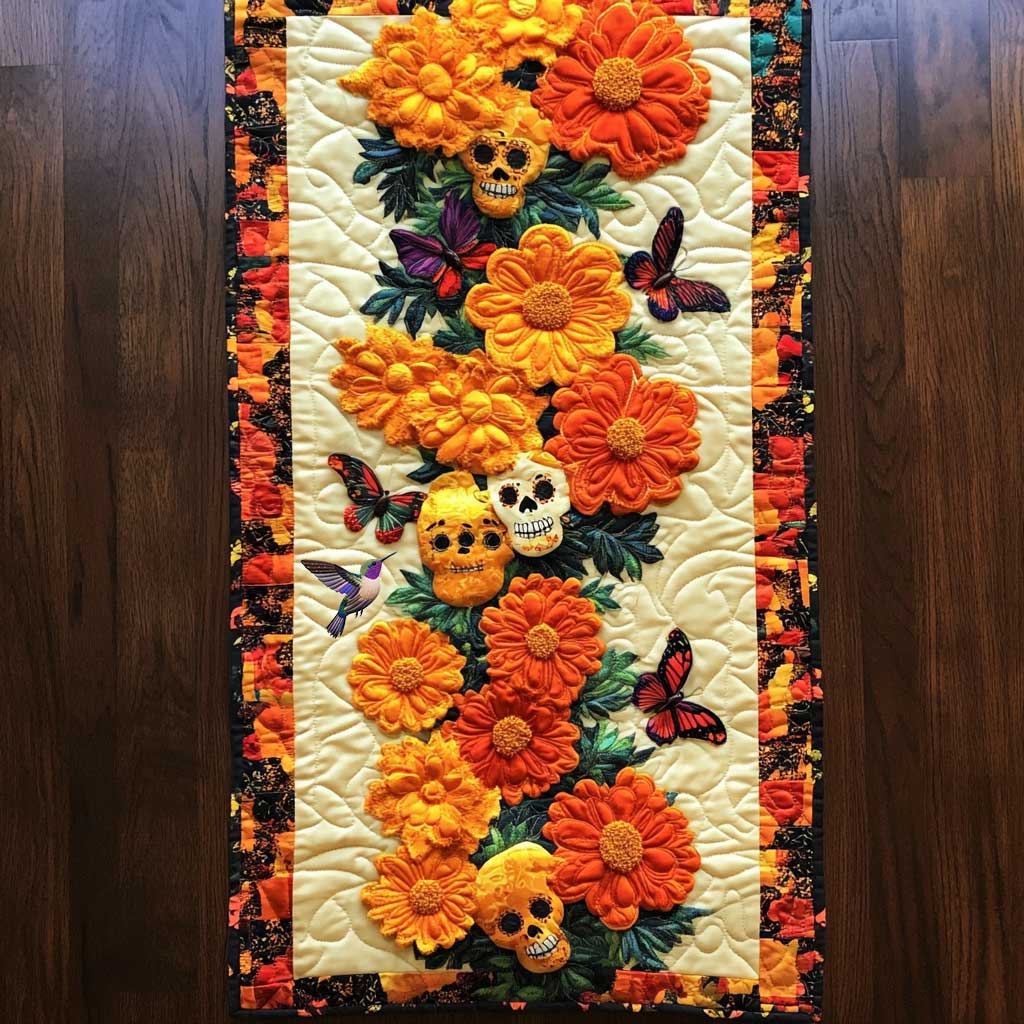 Day Of The Dead Blossoms WN0111024CL Quilted Table Runner