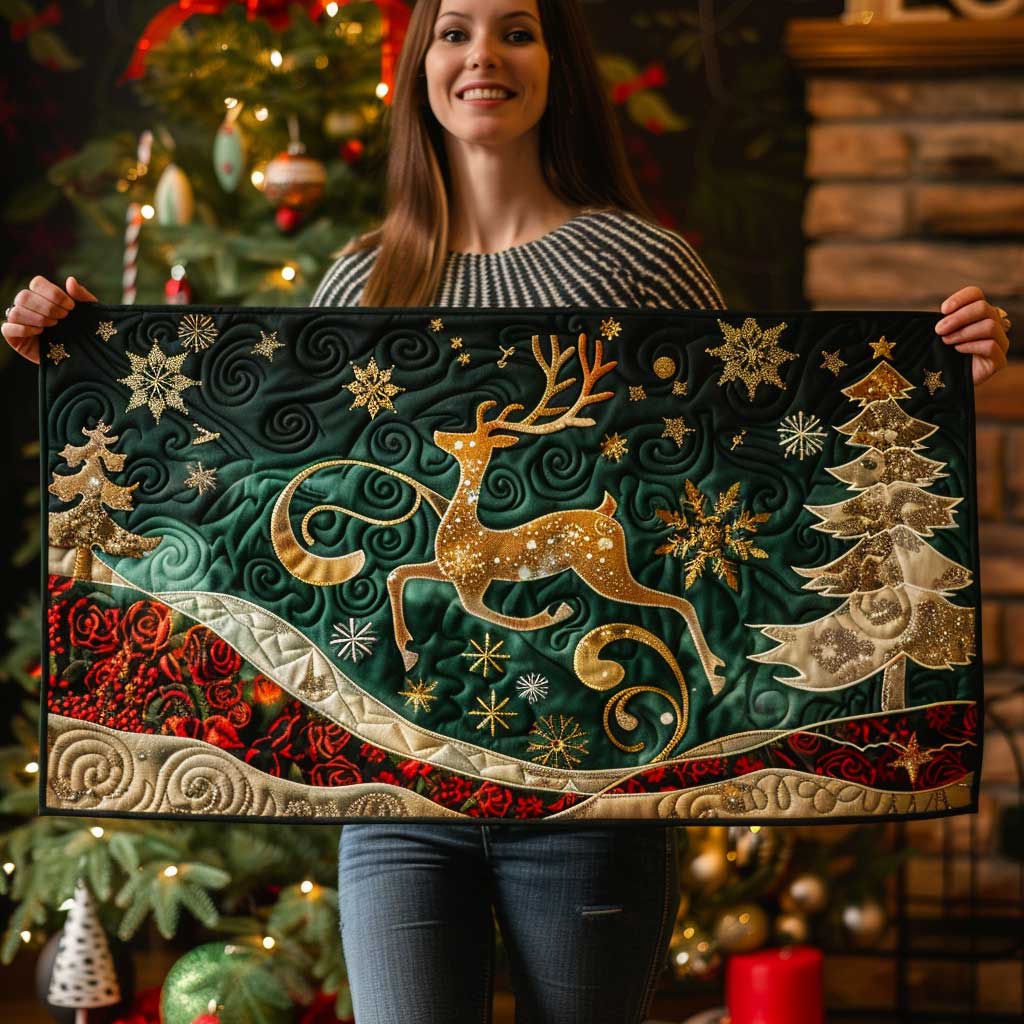 Christmas Symbol Reindeer WP1810017CL Quilted Table Runner