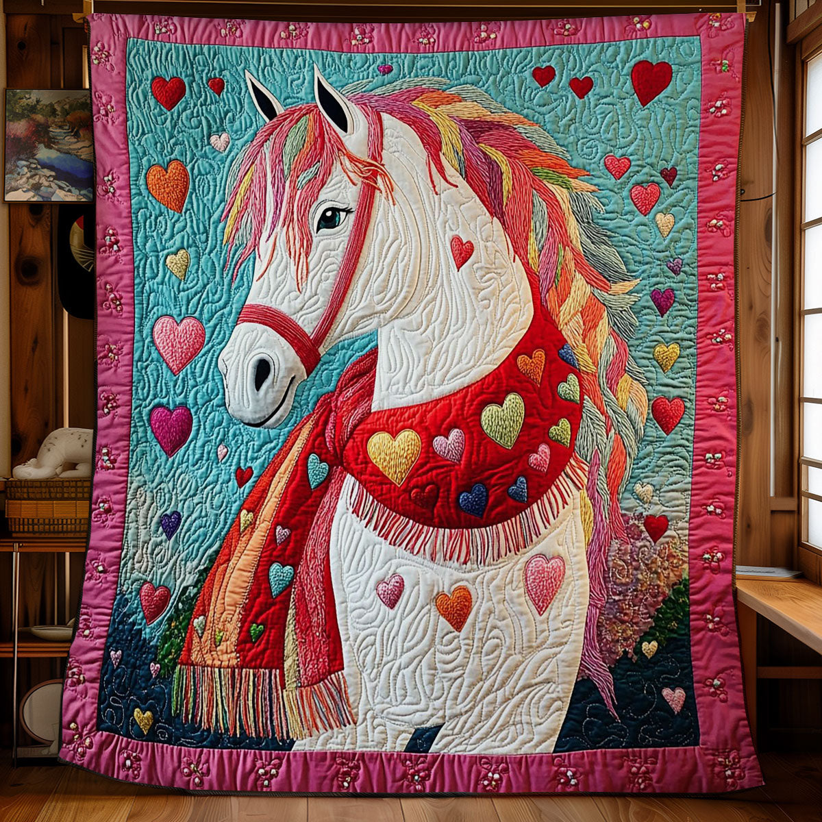 Heart White Horse WY3012016CL Quilt