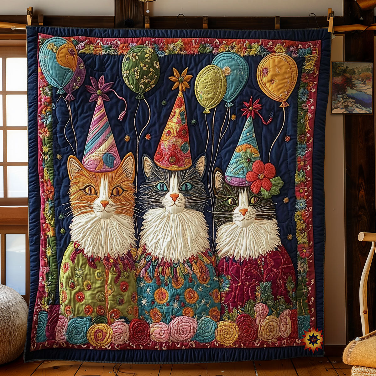 Birthday Party Cat WY2312007CL Quilt