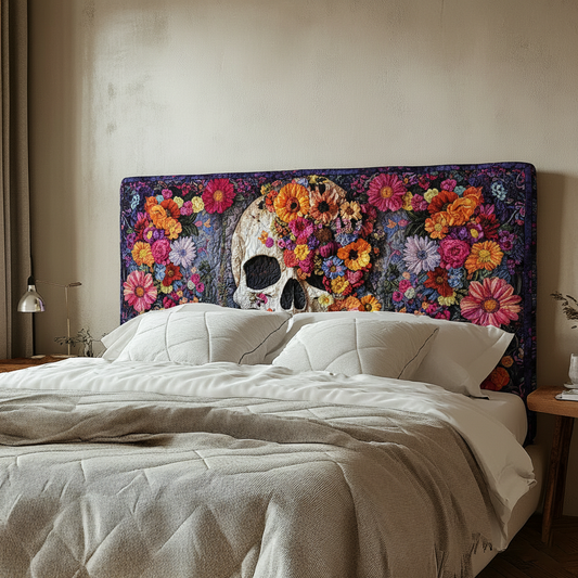 Floral Skull XR0512005CL Quilted Headboard Slipcover