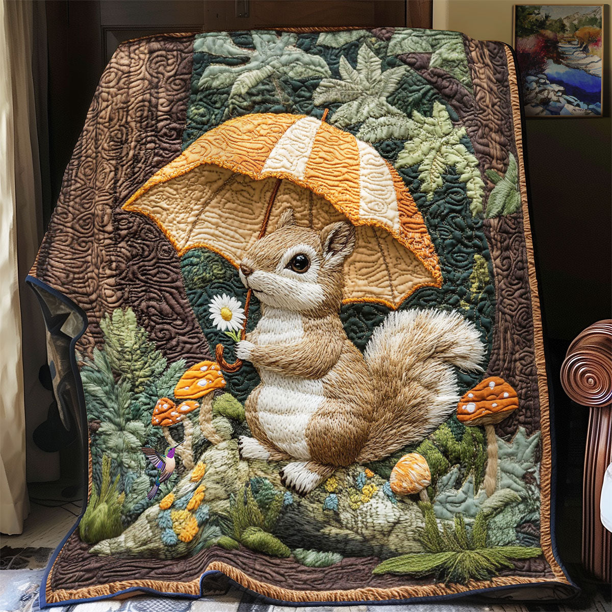 Squirrel Under Rain WY2612039CL Quilt