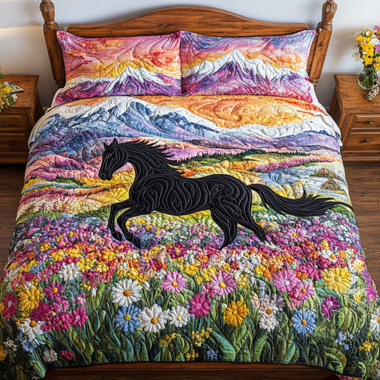 Black Horse In Flower WY0802012CL Duvet Cover Set
