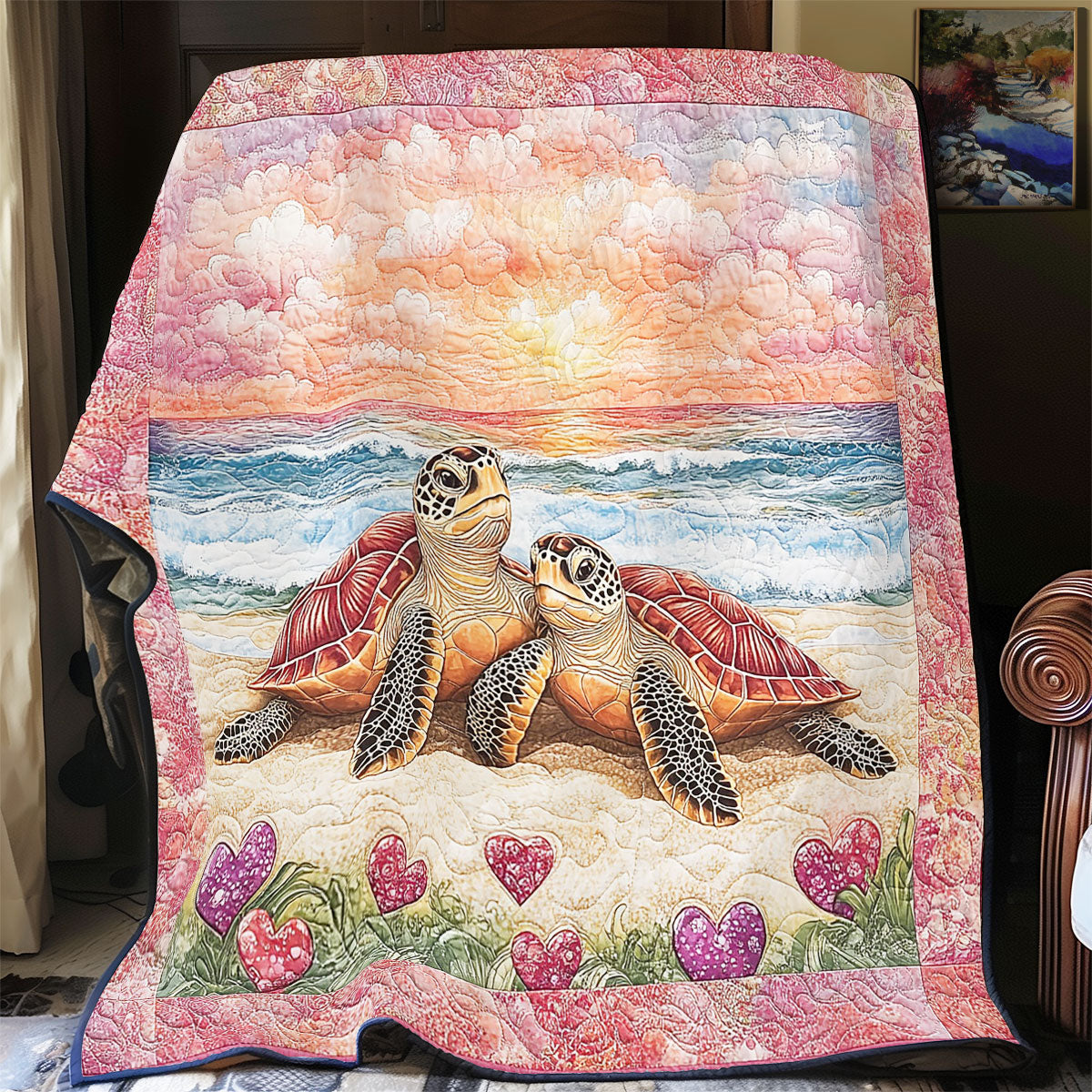 Couple Turtle In Sunset WY1701030CL Quilt