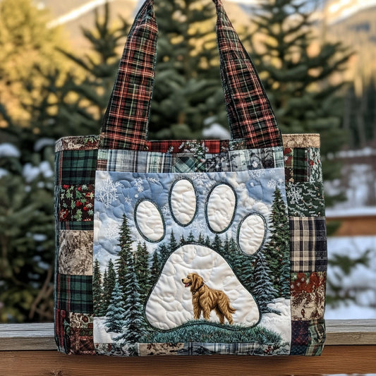Rustic Trail Golden Retriever Paw WN0611090CL Quilted Tote Bag