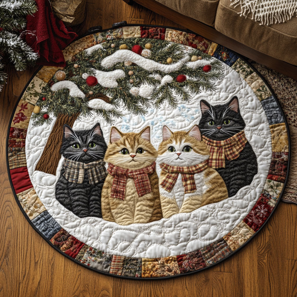 Winter Cats KL2411005CL Quilted Round Mat
