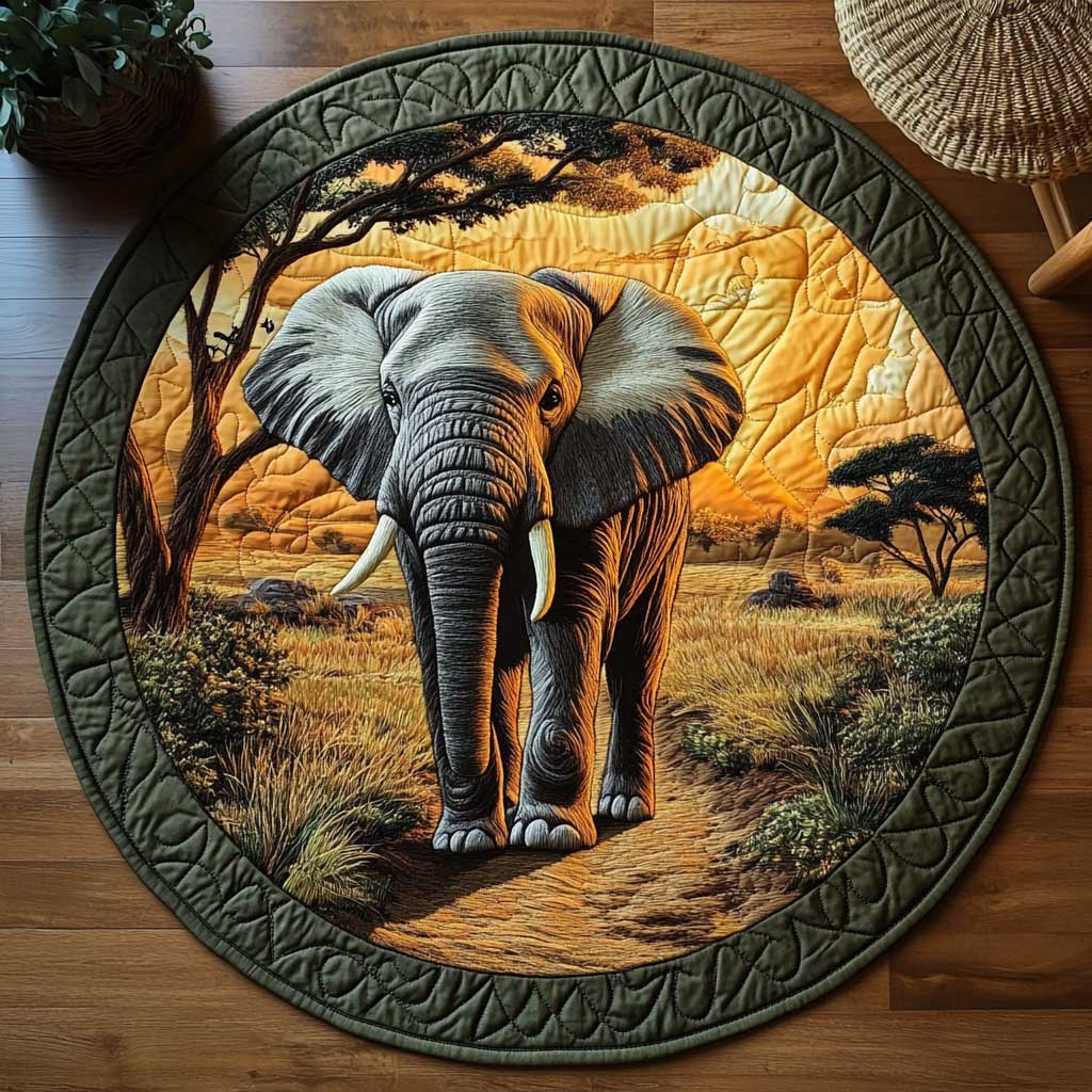 Safari Elephant WN1903050CL Quilted Round Mat