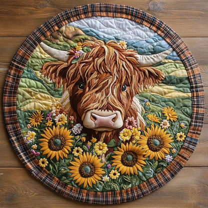 Highland Cow At Dawn WN1707020CL Quilted Round Mat