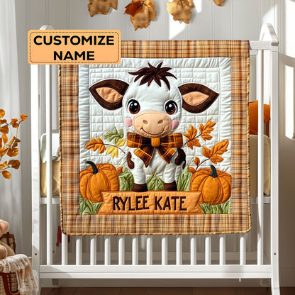 Autumn Baby Cow WY2907002CL Personalized Baby Quilt