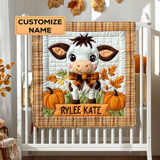 Autumn Baby Cow WY2907002CL Personalized Baby Quilt