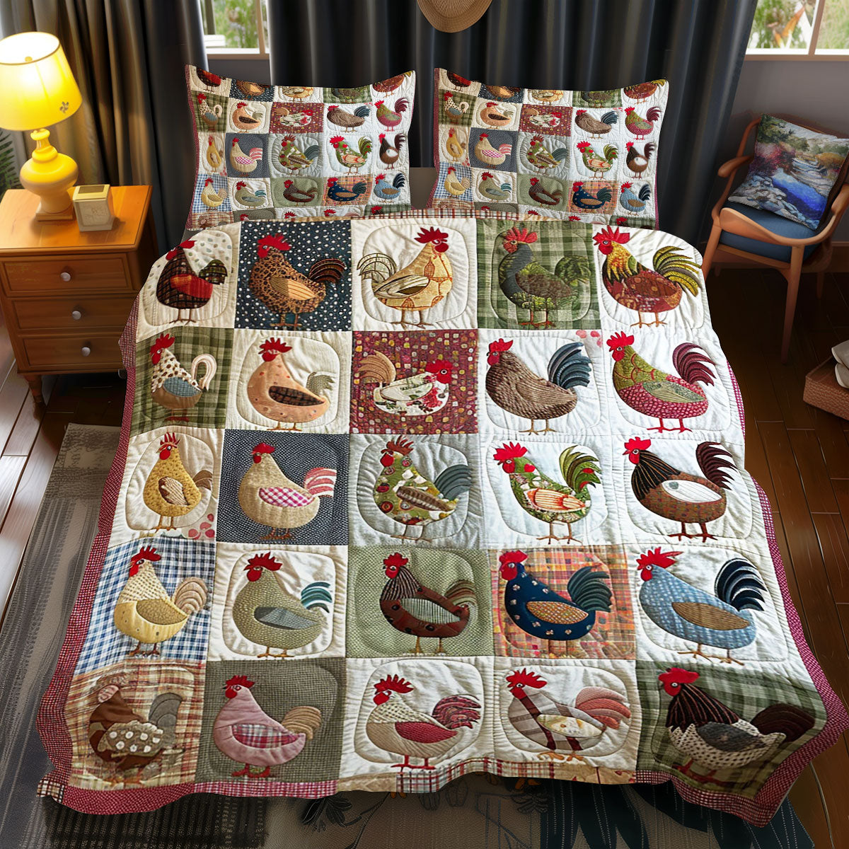 Vintage Patchwork Chicken WJ0412049CL Duvet Cover Set