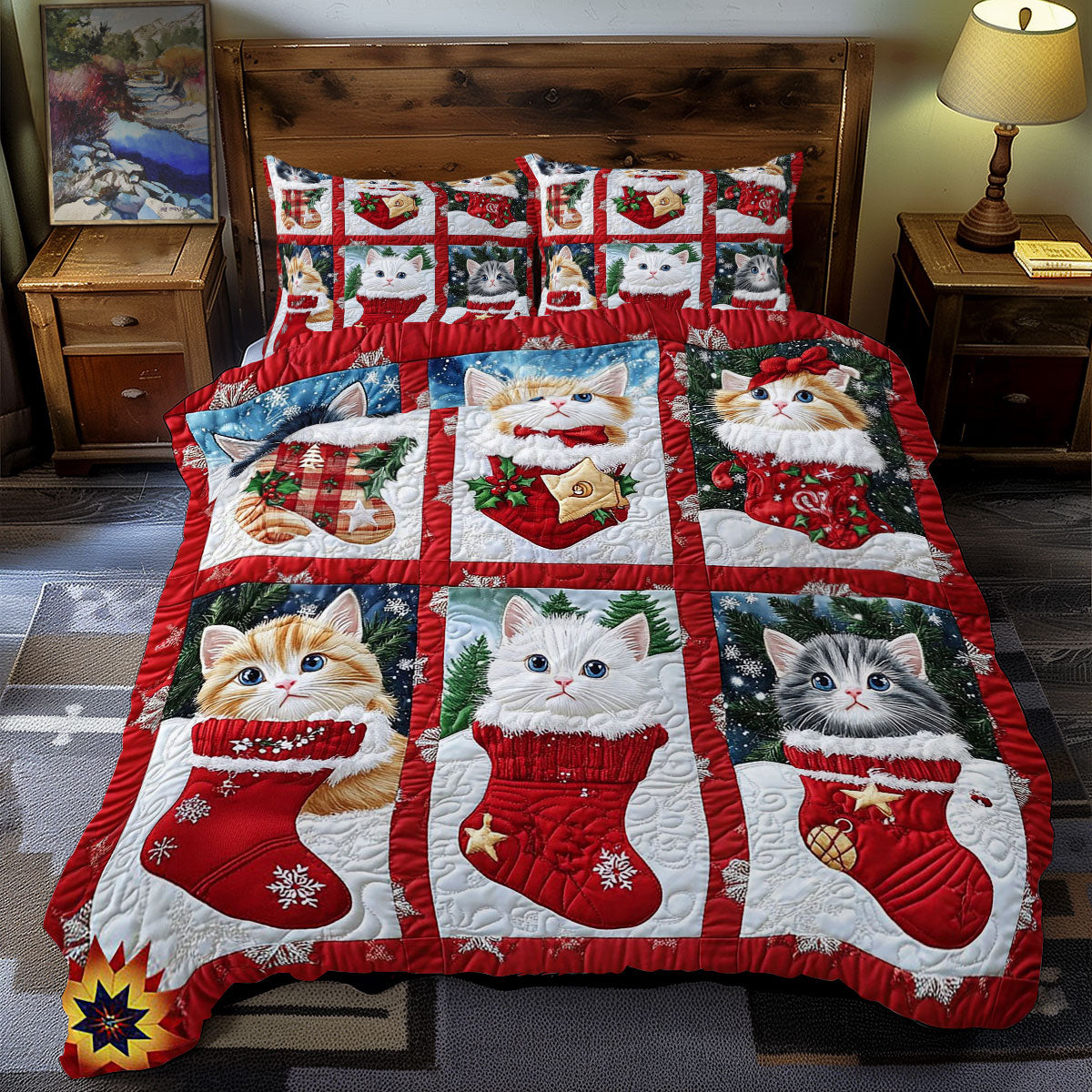 Cat In Christmas Socks WY1012055CL Duvet Cover Set