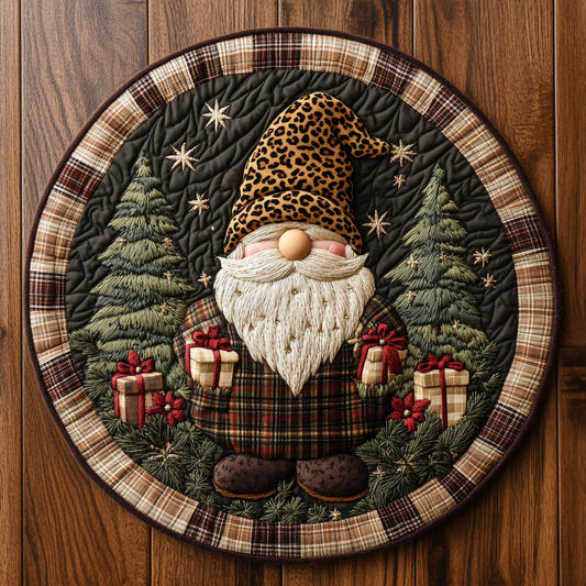 Gnome In The Snowglobe WN1207032CL Quilted Round Mat