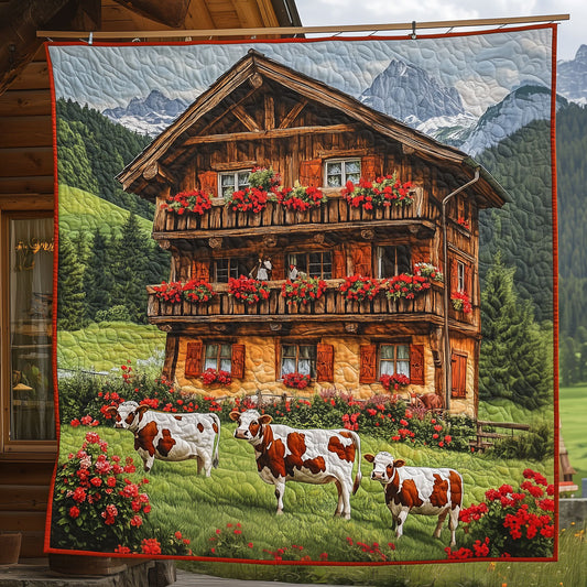 Cows By Bavarian Wooden Chalet LT1909010CL Quilt