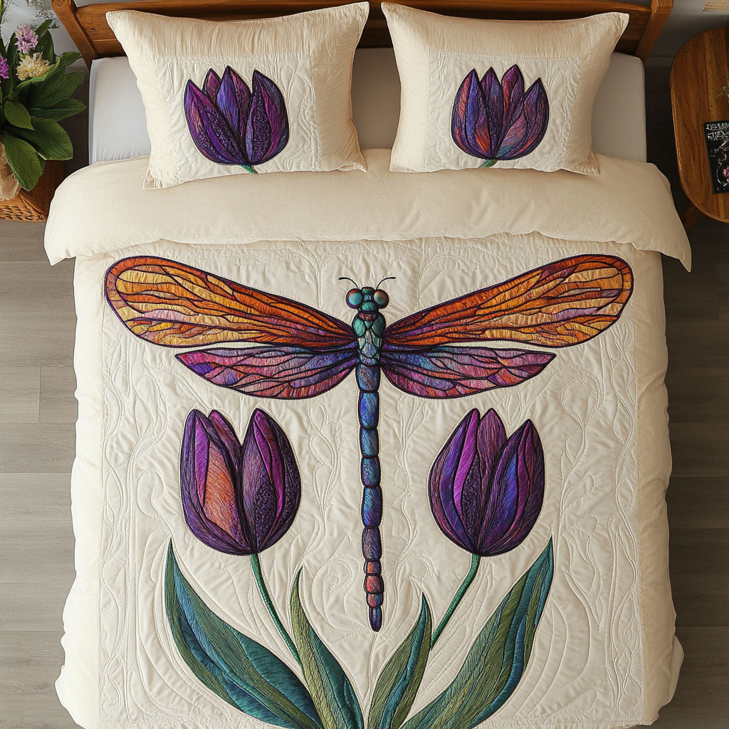 Purple Tulip And Dragonfly WY2502054CL Duvet Cover Set