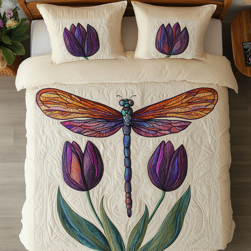 Purple Tulip And Dragonfly WY2502054CL Duvet Cover Set