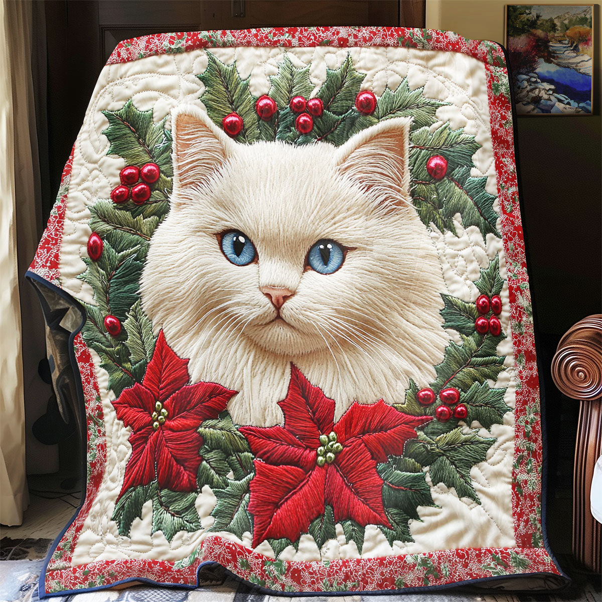 Cat with Poinsettia CW0811033CL Quilt
